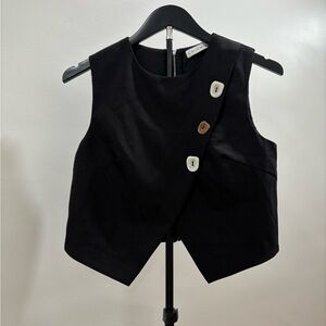 729. Chicways Black Asymmetric Button Vest with Mismatched Buttons